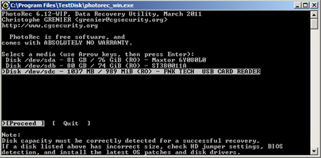 PhotoRec Screenshot