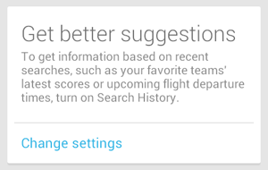 Google Now needs search (web) history to be turned on for meaningful results